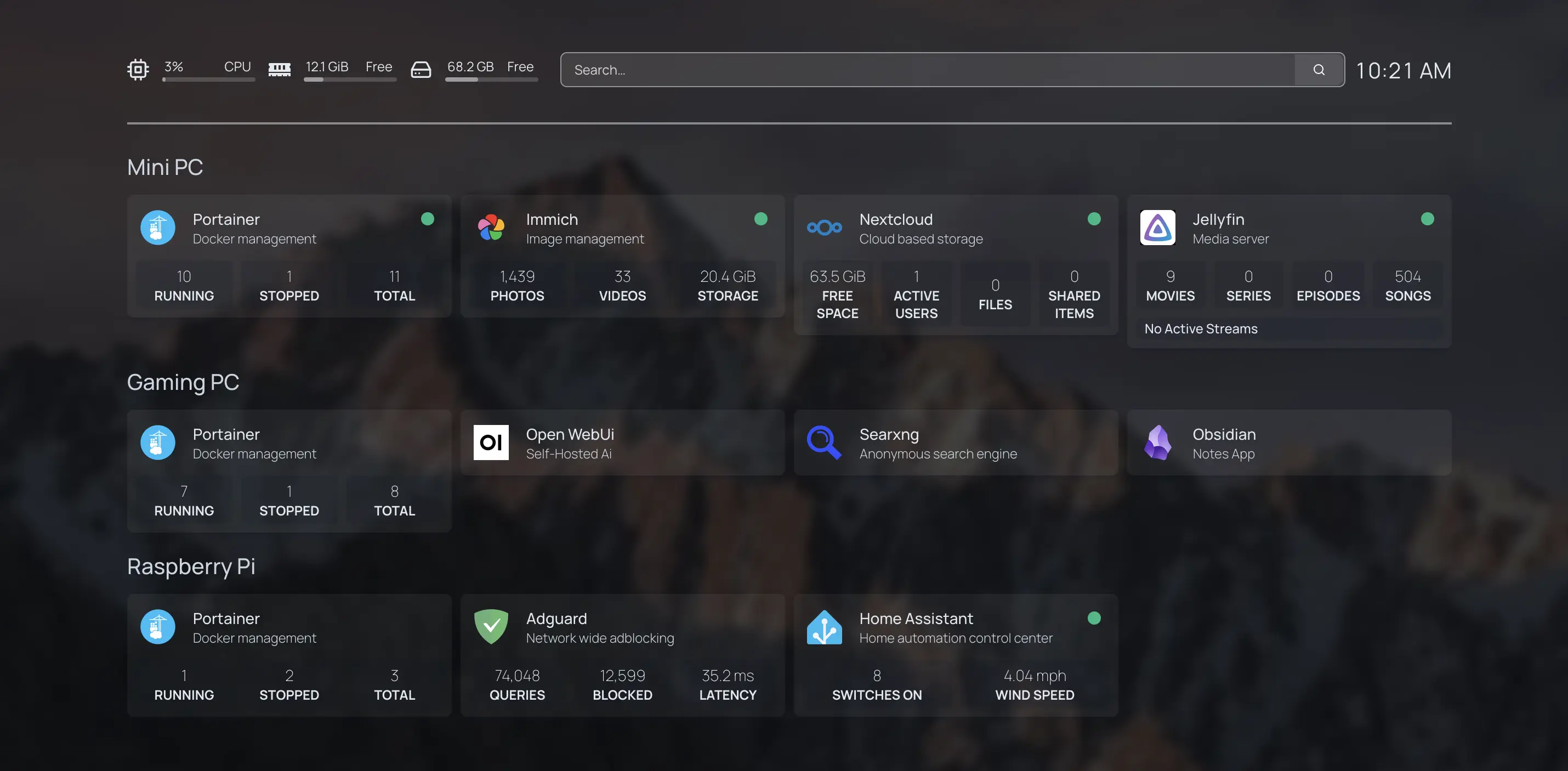 Image of portainer used to manage the containers